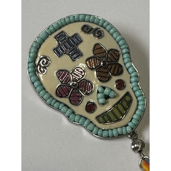 Day of the Dead Sugar Skull Pendant Dia De Los Muertos Halloween Jewelry - Picture 2 of 4